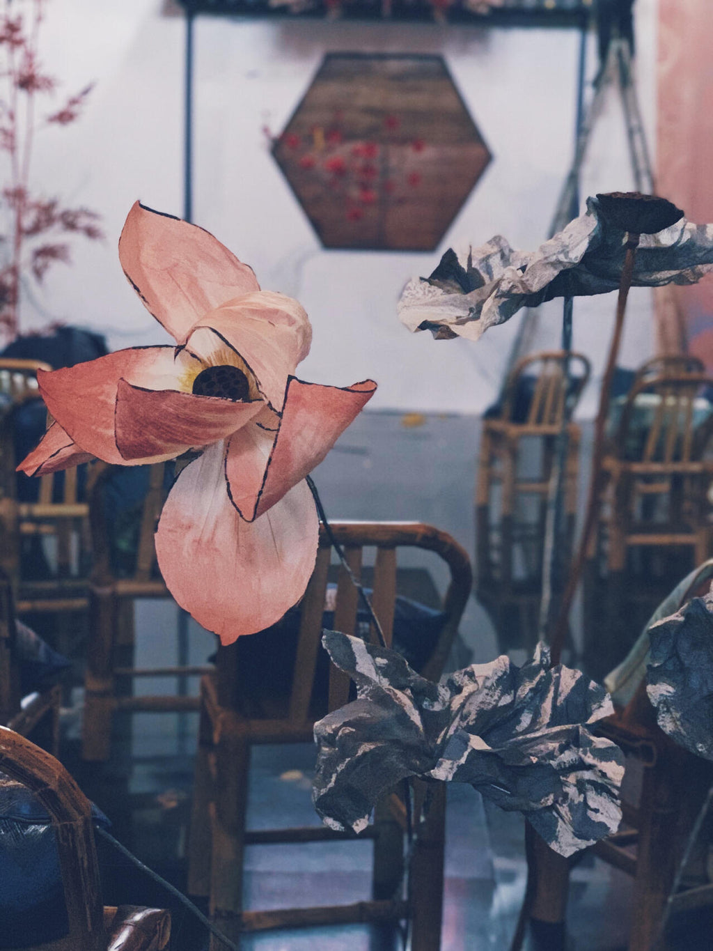 Handcrafted Lotus Flower Set | Chinese Ink-Wash Crepe Paper Traditional Art Decor