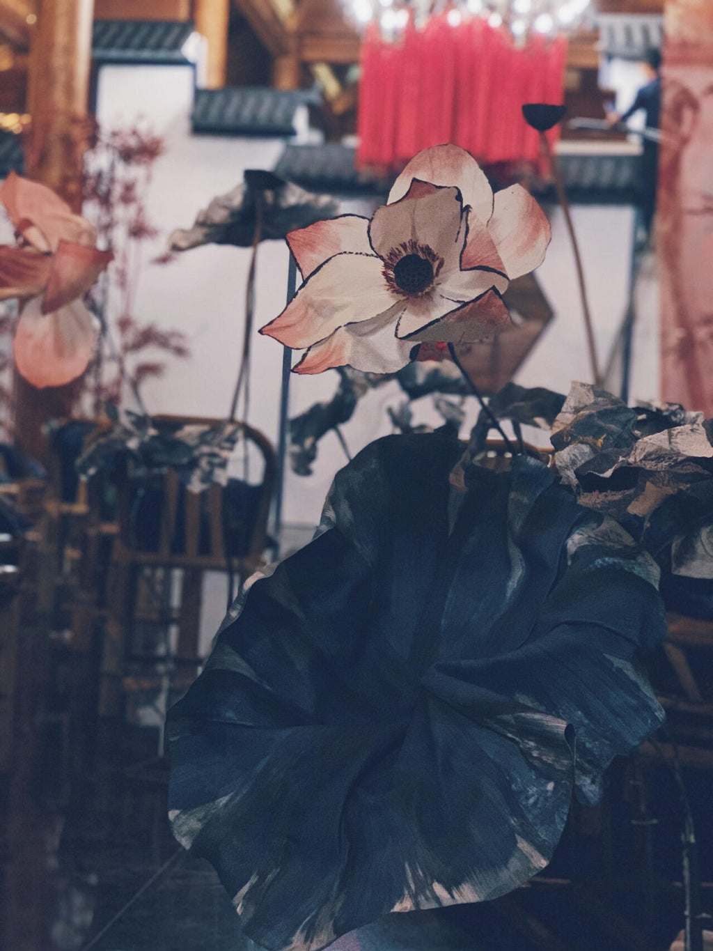 Handcrafted Lotus Flower Set | Chinese Ink-Wash Crepe Paper Traditional Art Decor