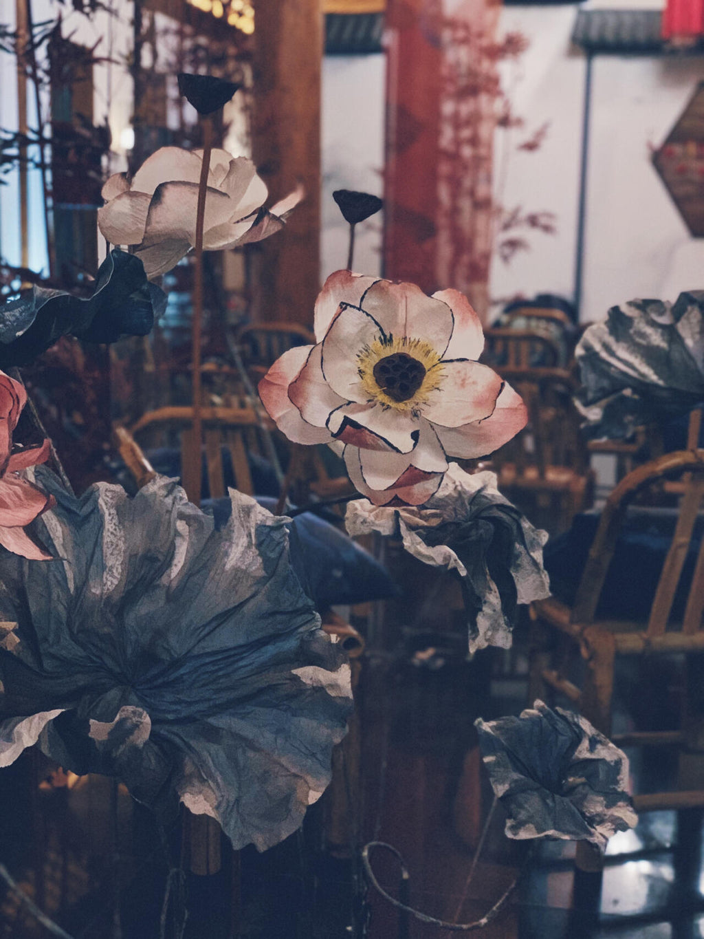 Handcrafted Lotus Flower Set | Chinese Ink-Wash Crepe Paper Traditional Art Decor