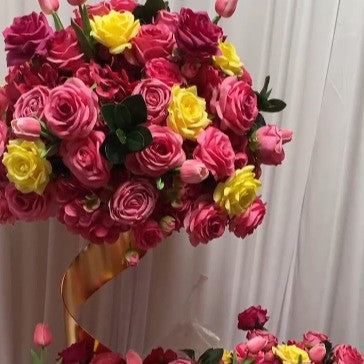 Artificial Flower Ball Centerpiece – Yellow & Rose Red for Wedding, Birthday & Event Table Decor