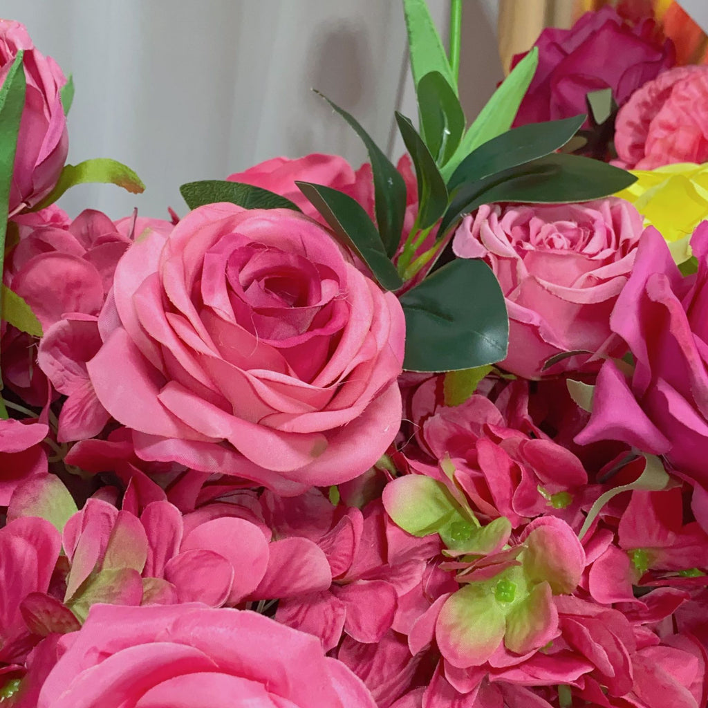 Artificial Flower Ball Centerpiece – Yellow & Rose Red for Wedding, Birthday & Event Table Decor