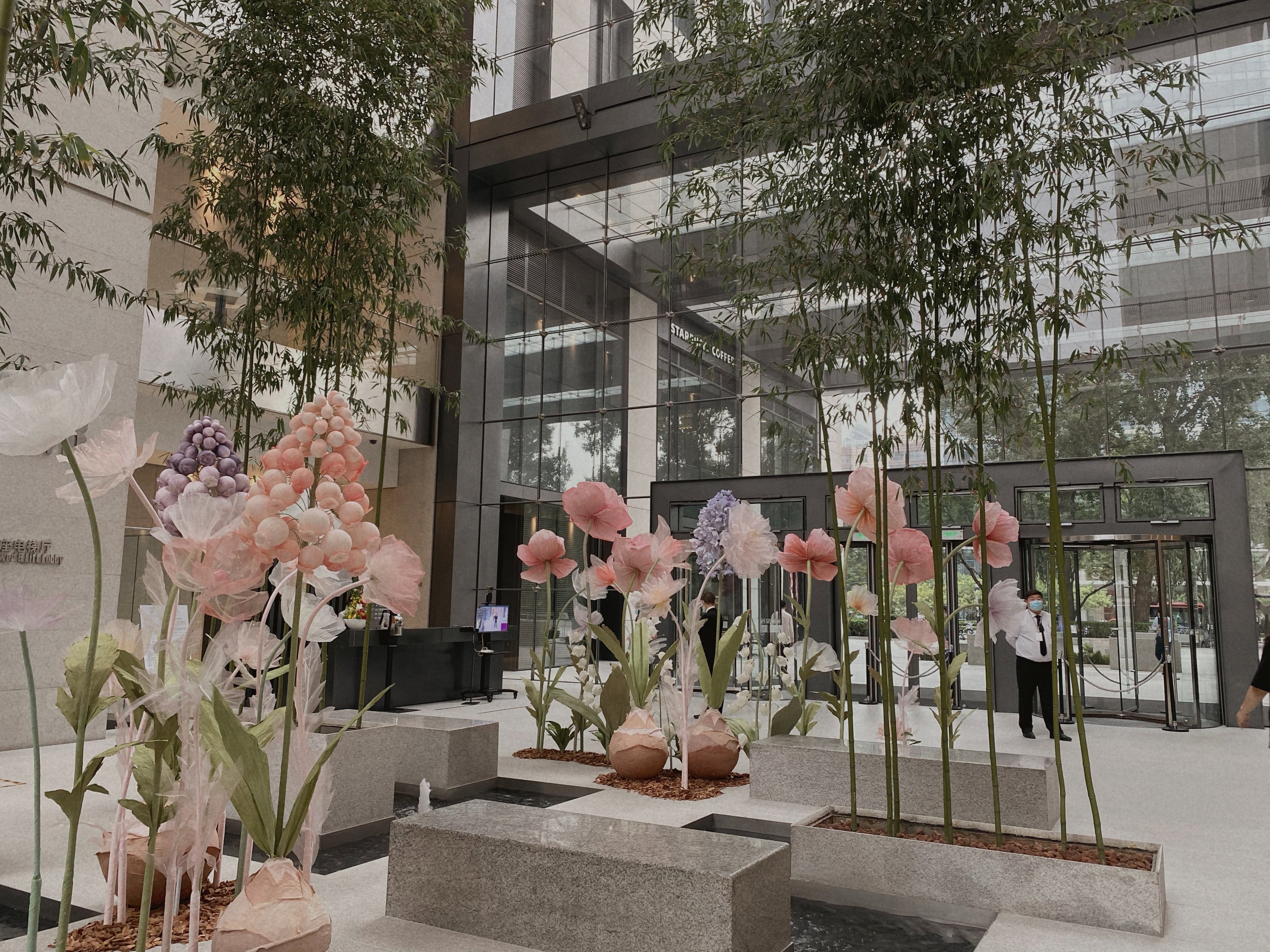 Paper roses, lily of the valley, organza poppies