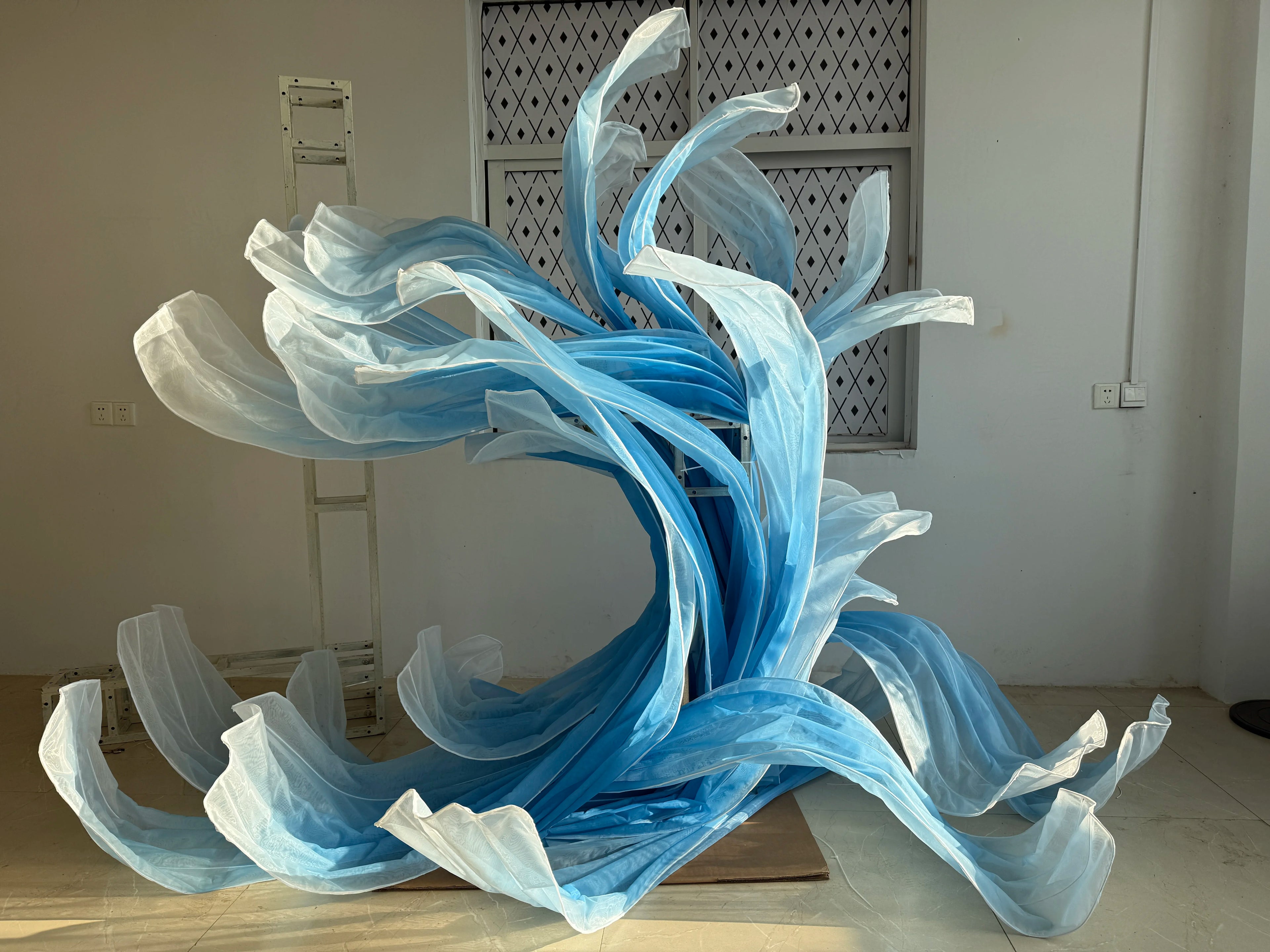 Azure Ethereal Flow Art Installation - Handcrafted Gradient Sculpture