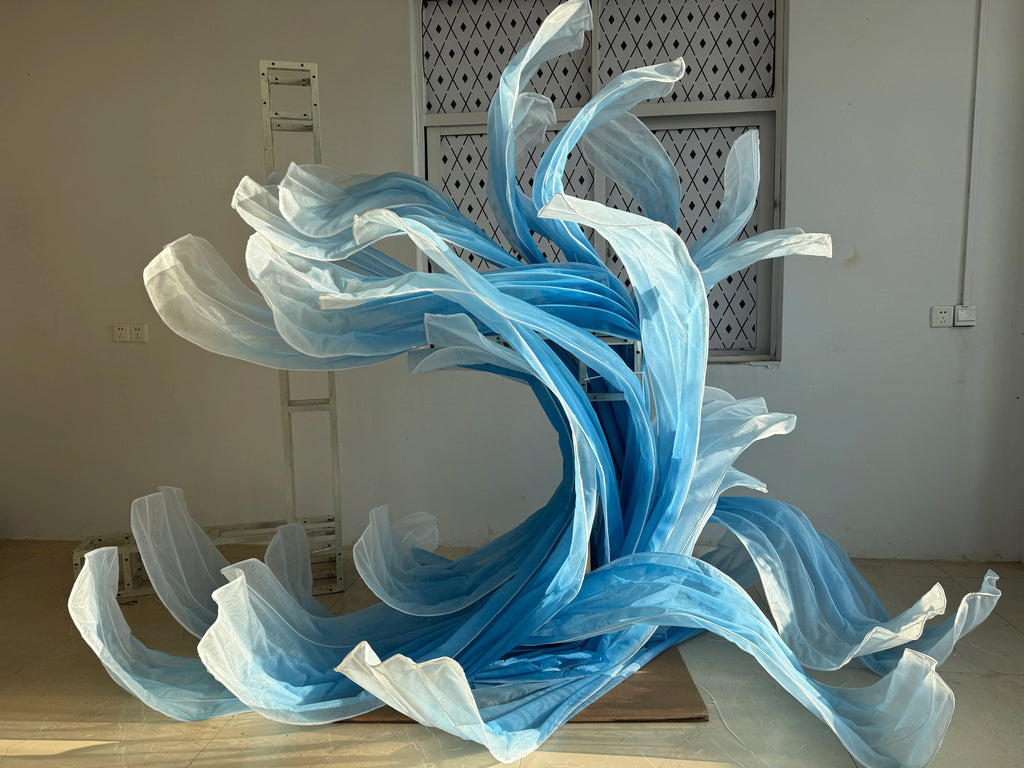 Azure Ethereal Flow Art Installation - Handcrafted Gradient Sculpture
