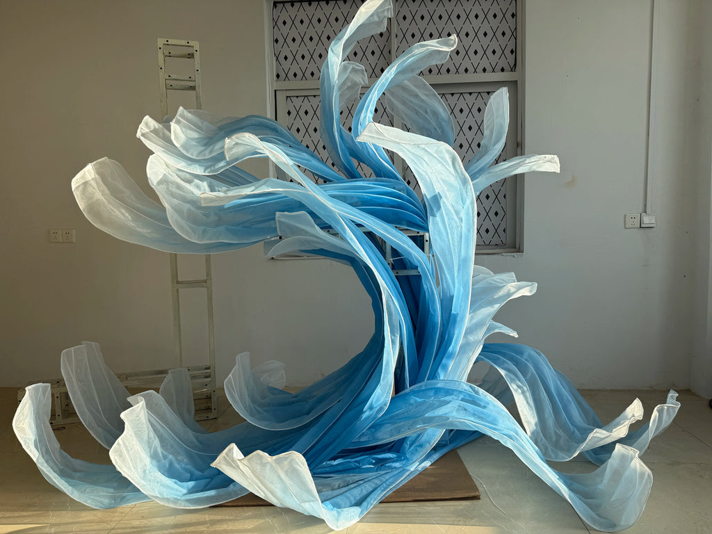 Azure Ethereal Flow Art Installation - Handcrafted Gradient Sculpture