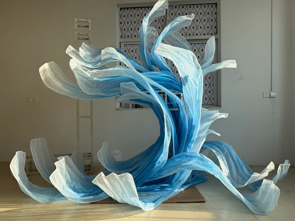 Azure Ethereal Flow Art Installation - Handcrafted Gradient Sculpture