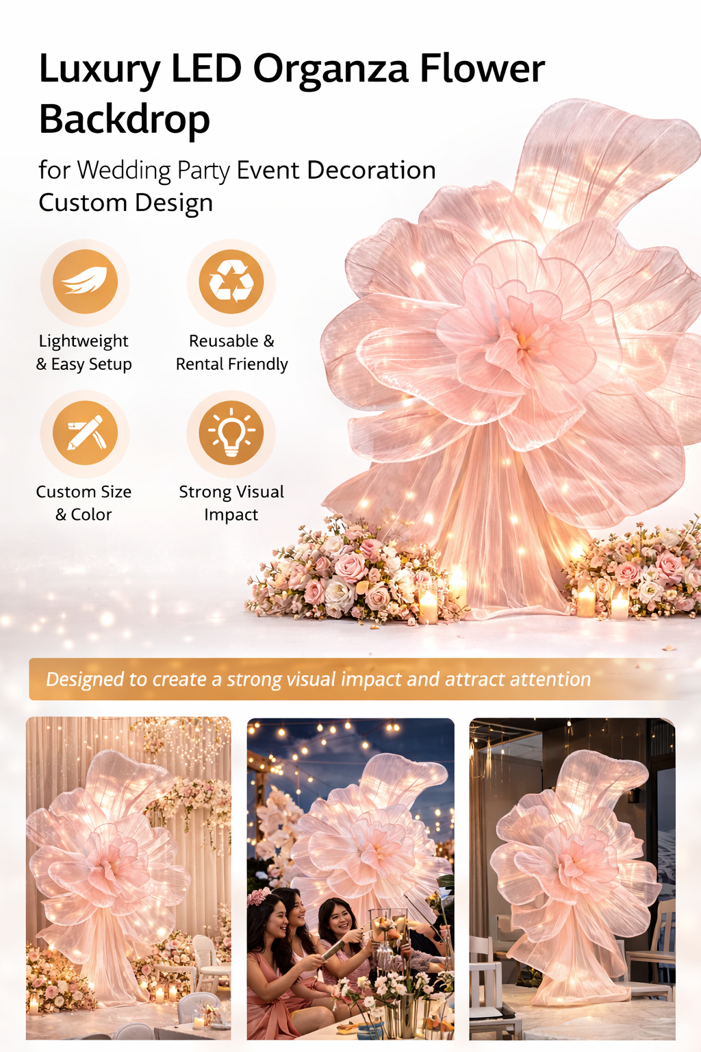 Luxury Organza Flower Decoration | Custom Event & Wedding Design