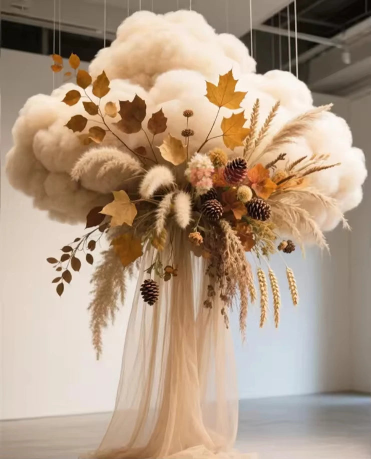 Ethereal Butterfly Cloud Sculpture - Handcrafted Cotton Art Installation for Enchanted Events