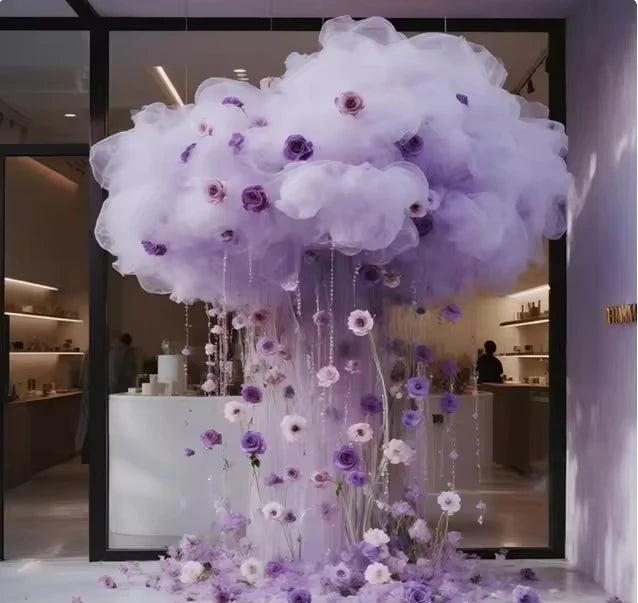 Ethereal Butterfly Cloud Sculpture - Handcrafted Cotton Art Installation for Enchanted Events