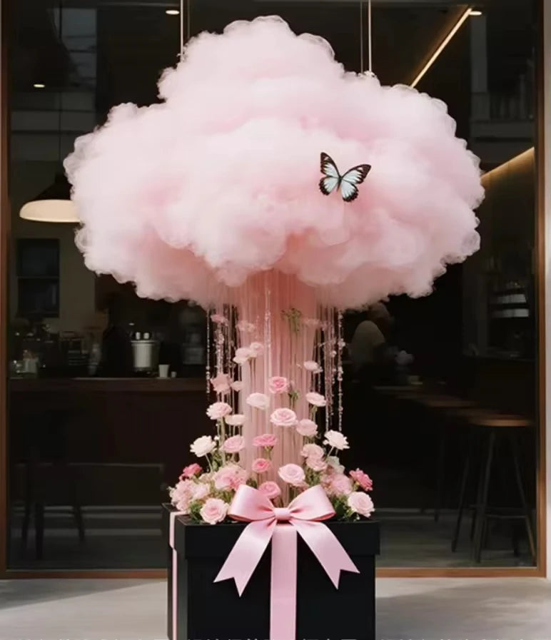 Ethereal Butterfly Cloud Sculpture - Handcrafted Cotton Art Installation for Enchanted Events