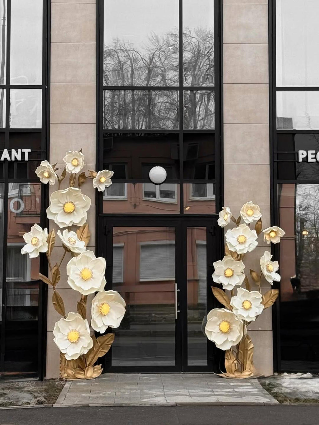 Ethereal Standing Poppy Sculpture - Handcrafted Giant Silk Organza Florals