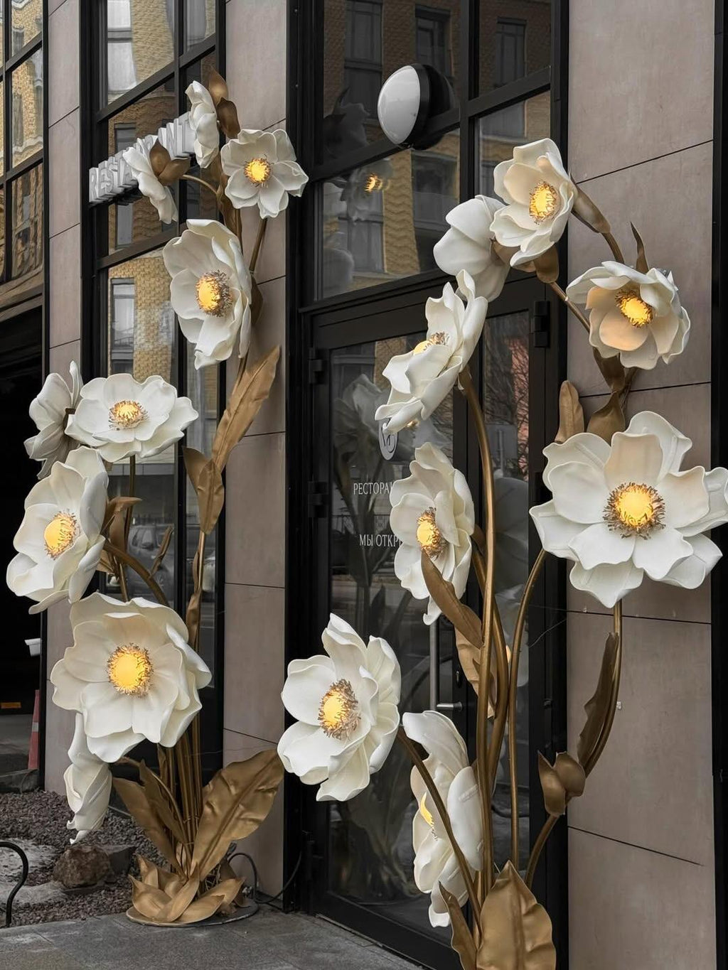Ethereal Standing Poppy Sculpture - Handcrafted Giant Silk Organza Florals