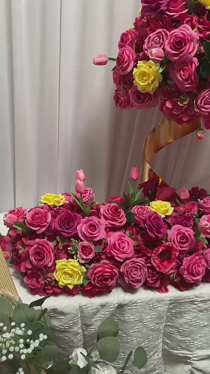 Artificial Flower Ball Centerpiece – Yellow & Rose Red for Wedding, Birthday & Event Table Decor
